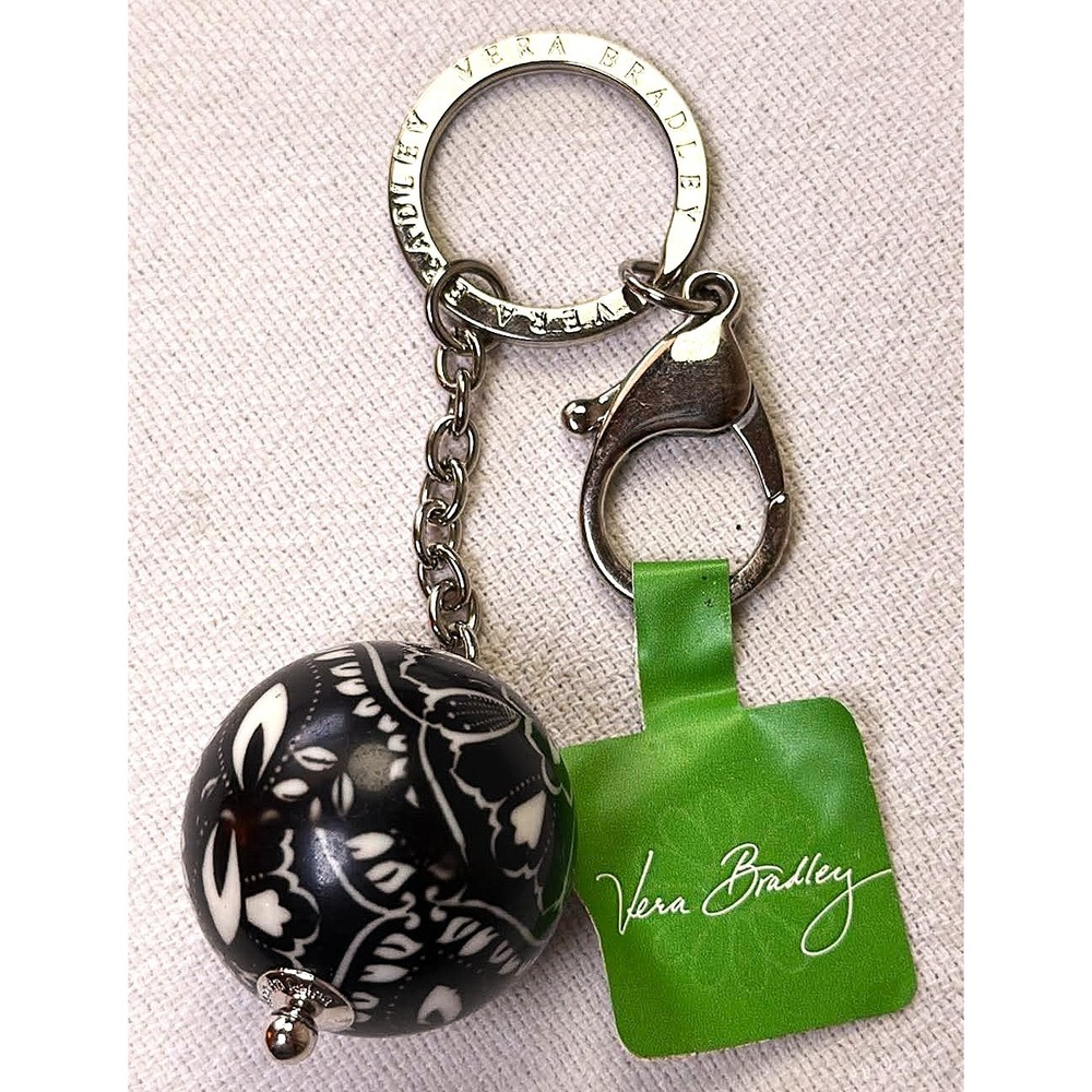 Vera Bradley Have A Ball Barcelona Keychain Black White NWT Retired